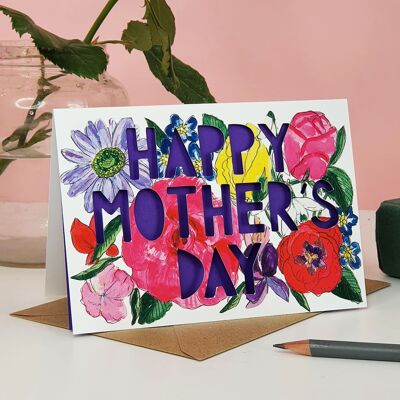 Carte découpée en papier lumineux "Happy Mother's Day"