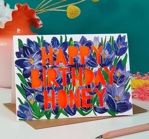 Happy Birthday Honey' Neon Paper Cut Birthday Card