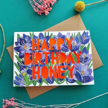 Carte d'anniversaire découpée en papier néon Happy Birthday Honey 2