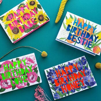 Carte d'anniversaire découpée en papier néon Happy Birthday Honey 3