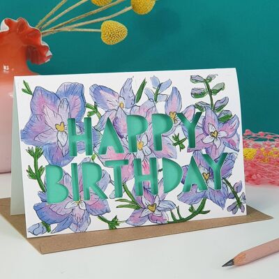 Tarjeta de cumpleaños con corte de papel de flor de nacimiento de julio