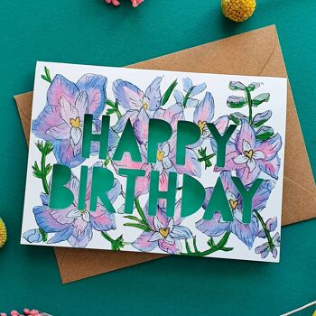 Carte d'anniversaire découpée en papier de fleur de naissance de juillet 2