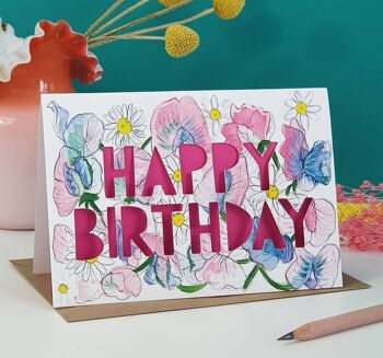 Carte d'anniversaire découpée en papier de fleur de naissance d'avril 1