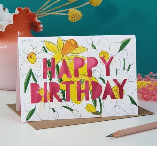 March Birth Flower Paper Cut Birthday Card