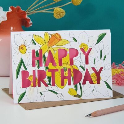 March Birth Flower Paper Cut Birthday Card