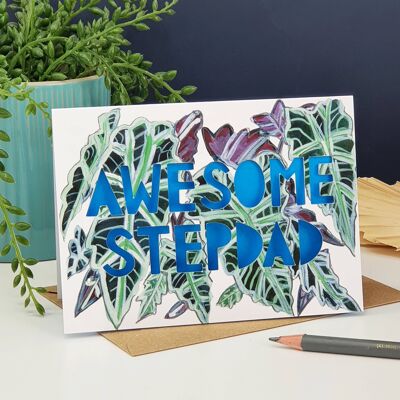 Awesome Stepdad' Bright Paper Cut Vatertagskarte