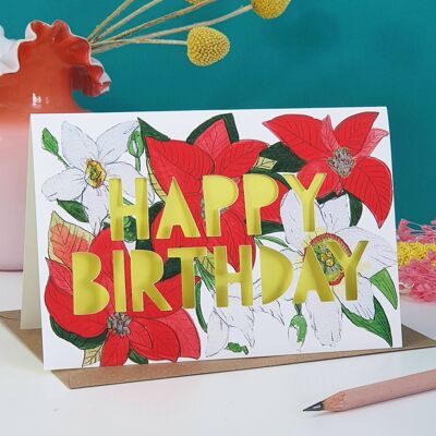 Tarjeta de cumpleaños con corte de papel de flor de nacimiento de diciembre