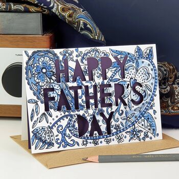 Carte de fête des pères découpée en papier Paisley Happy Father's Day 1