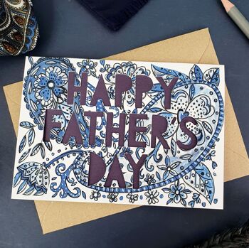 Carte de fête des pères découpée en papier Paisley Happy Father's Day 2