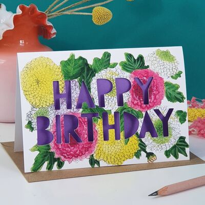 Tarjeta de cumpleaños con corte de papel de flor de nacimiento de noviembre