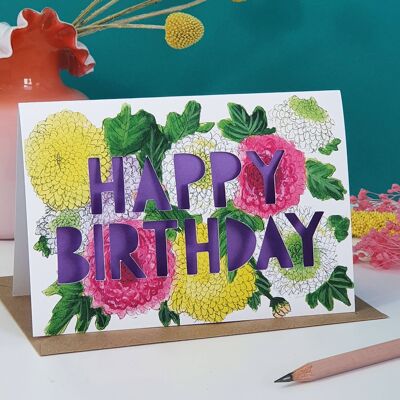 November Birth Flower Paper Cut Birthday Card