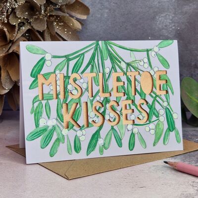 Mistletoe Kisses' Metallic Paper Cut Weihnachtskarte