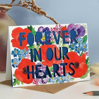 Tarjeta de condolencia cortada en papel de Forever In Our Hearts