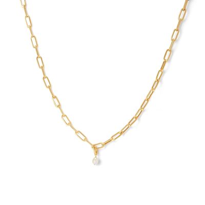Gold Long Curator Necklace with Baroque Pearl Charm