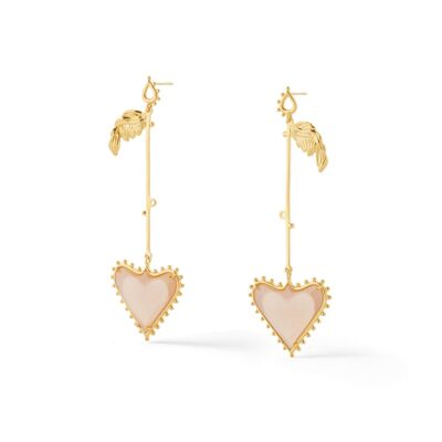 Gold Guinevere Drop Earrings with Peach Moonstone