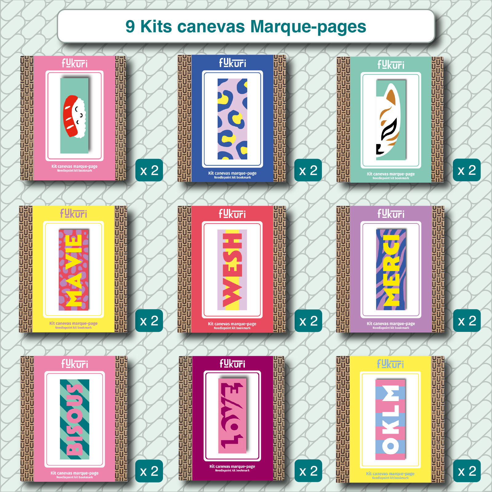 Pack implantation 18 kits DIY Canevas marque-page