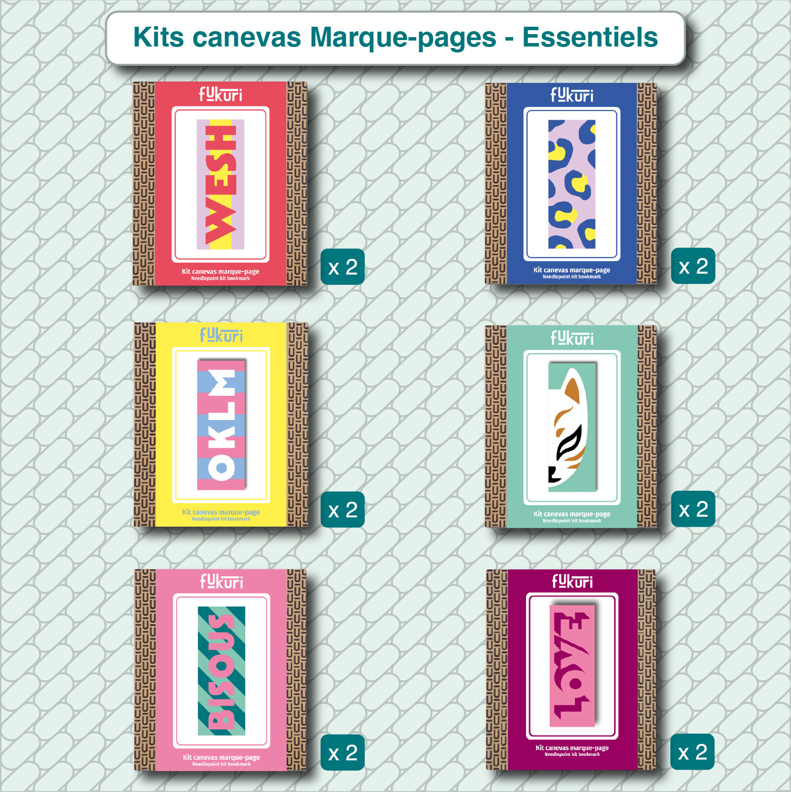 Pack implantation 12 kits DIY Canevas marque-page-ESSENTIELS