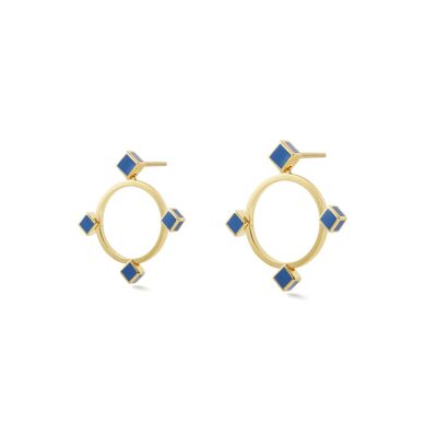 Gold Angel, Islington Earrings with Blue Enamel