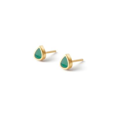Gold Bond Street Stud Earrings with Green Enamel