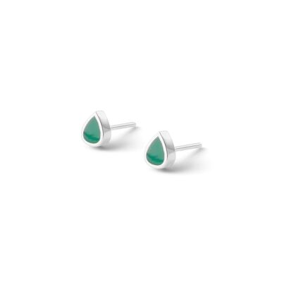 Silver Bond Street Stud Earrings with Green Enamel