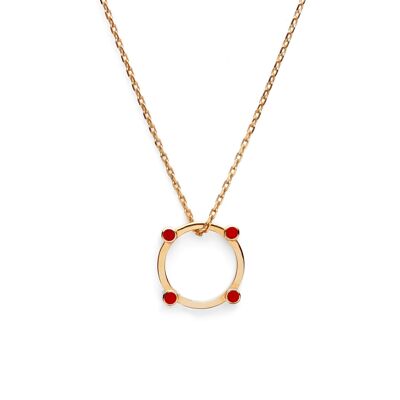 Gold Fleet Street Necklace with Red Enamel