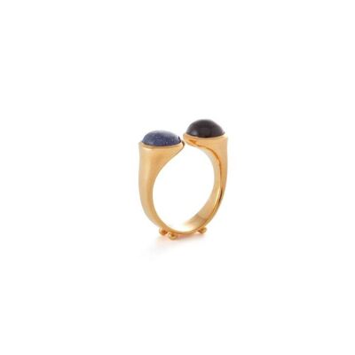 Gold Descartes Ring with Lapis Lazuli & Onyx