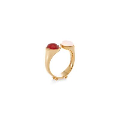Gold Germain Ring with Red & Rose Quartz
