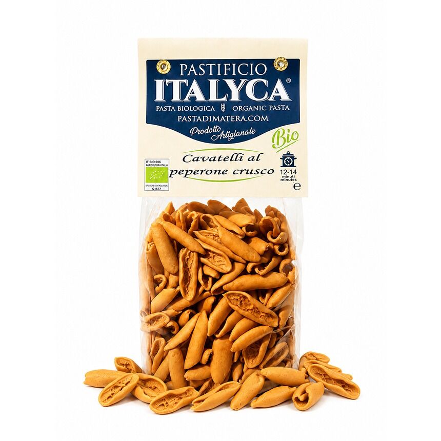 Cavatelli con Pimientos Crusco, Pasta Orgánica Artesana 100% Italiana