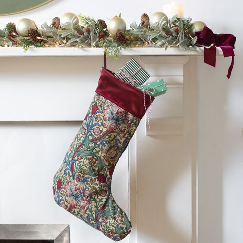 Christmas Stocking in William Morris Golden Lily with Red Velvet Trim