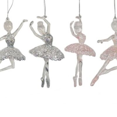 Plastic Clear Ballerina with Glitter Ornament (4 pieces)
