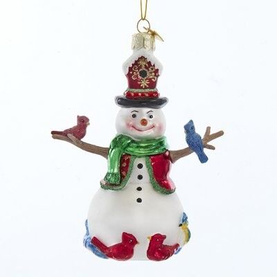 Snowman with Birds Glass Ornament