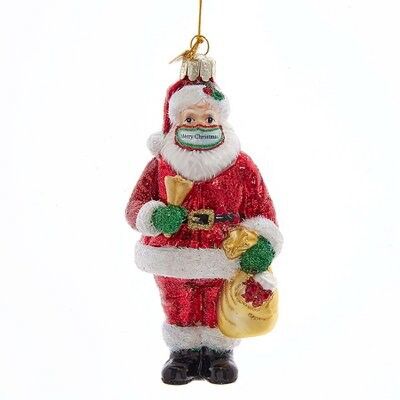 Santa with Mask Glass Ornament