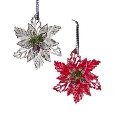 Poinsettia with Greenery Ornament (2 pieces)