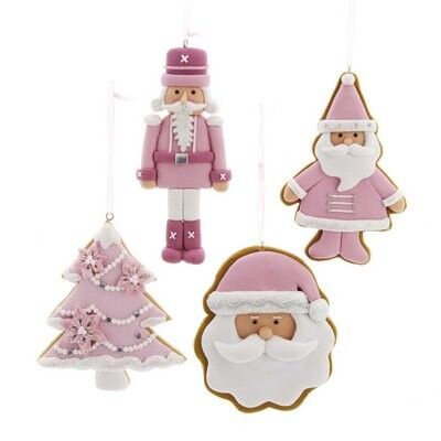 Santa and Christmas Tree Pink Ornament (4 pieces)