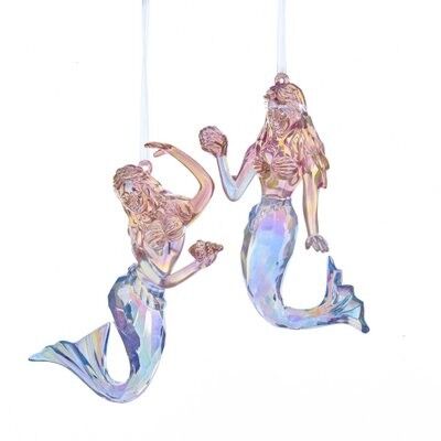 Plastic Pink / Blue Mermaid Ornament (2 pieces)