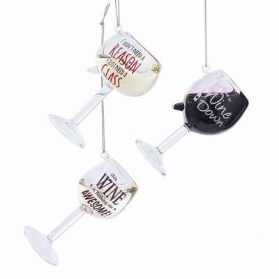 Wine Glasses Quotes with Liquid Glass Ornament (3 pieces)