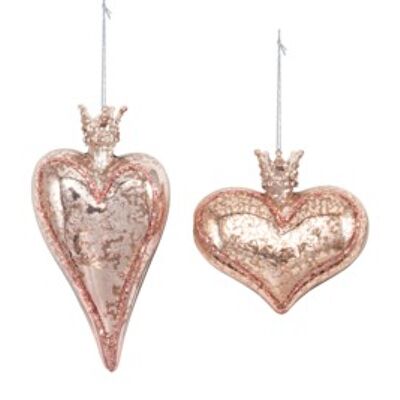 Heart with Crown Glass Ornament (2 pieces)