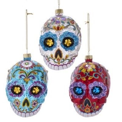 Fancy Sugar Skull Glass Ornament (3 pieces)