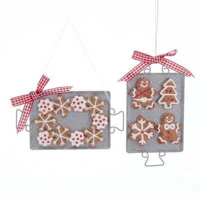 Gingerbread on Metal Tray with Ribbon Ornament (2 pieces)