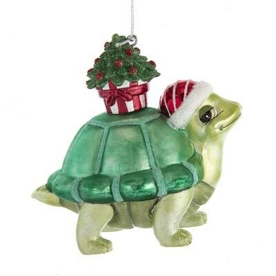 Turtle With Tree Hat Glass Ornament