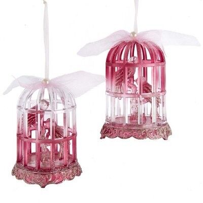 Burgundy Pink Birdcage Glitter Ornament (2 pieces)