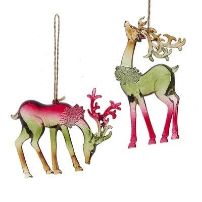 Multi Colored Clear Glitter Deer Ornament (2 pieces)