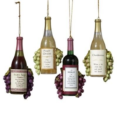 Wine Bottle and Grapes Ornament (4 pieces)