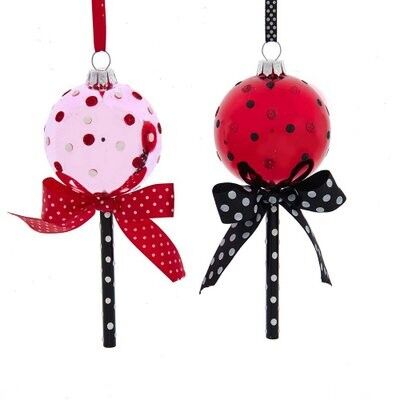 Ladybug Lollipop Glass Ornament (2 pieces)