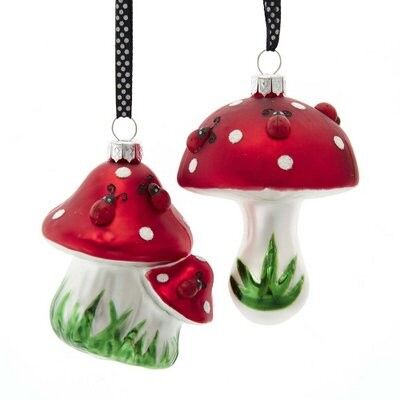 Ladybug Mushroom Glass Ornament (2 pieces)