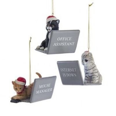 Resin Computer Cat with Santa Hat Ornament (3 pieces)
