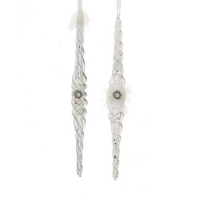 Plastic White / Silver Icicle Ornament (2 pieces)