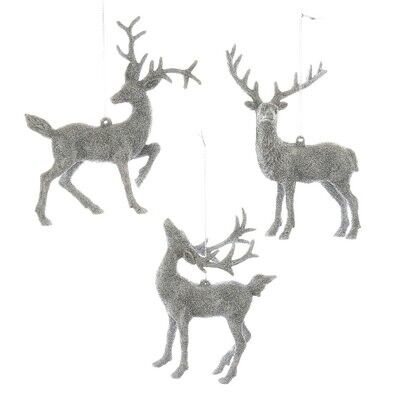 Silver Glitter Deer Ornament (3 pieces)
