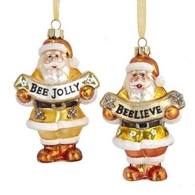Golden / White Santa Bee Jolly Ornament (2 pieces)