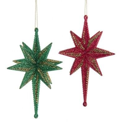Plastic Red / Green 3D Star Ornament (2 pieces)